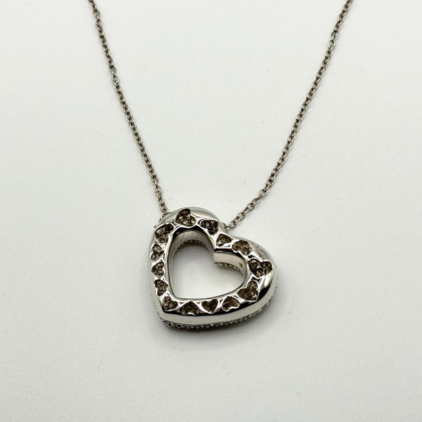 Sterling Silver 925 Heart Pendant Necklace With Cubic Zirconia Stones