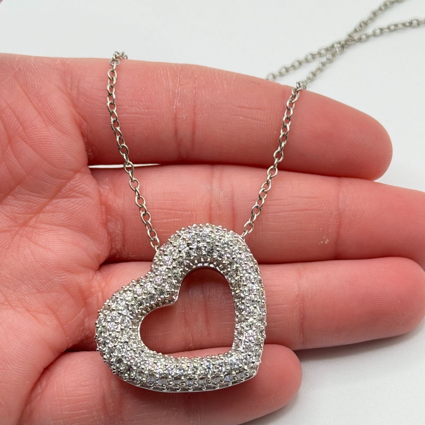 Sterling Silver 925 Heart Pendant Necklace With Cubic Zirconia Stones