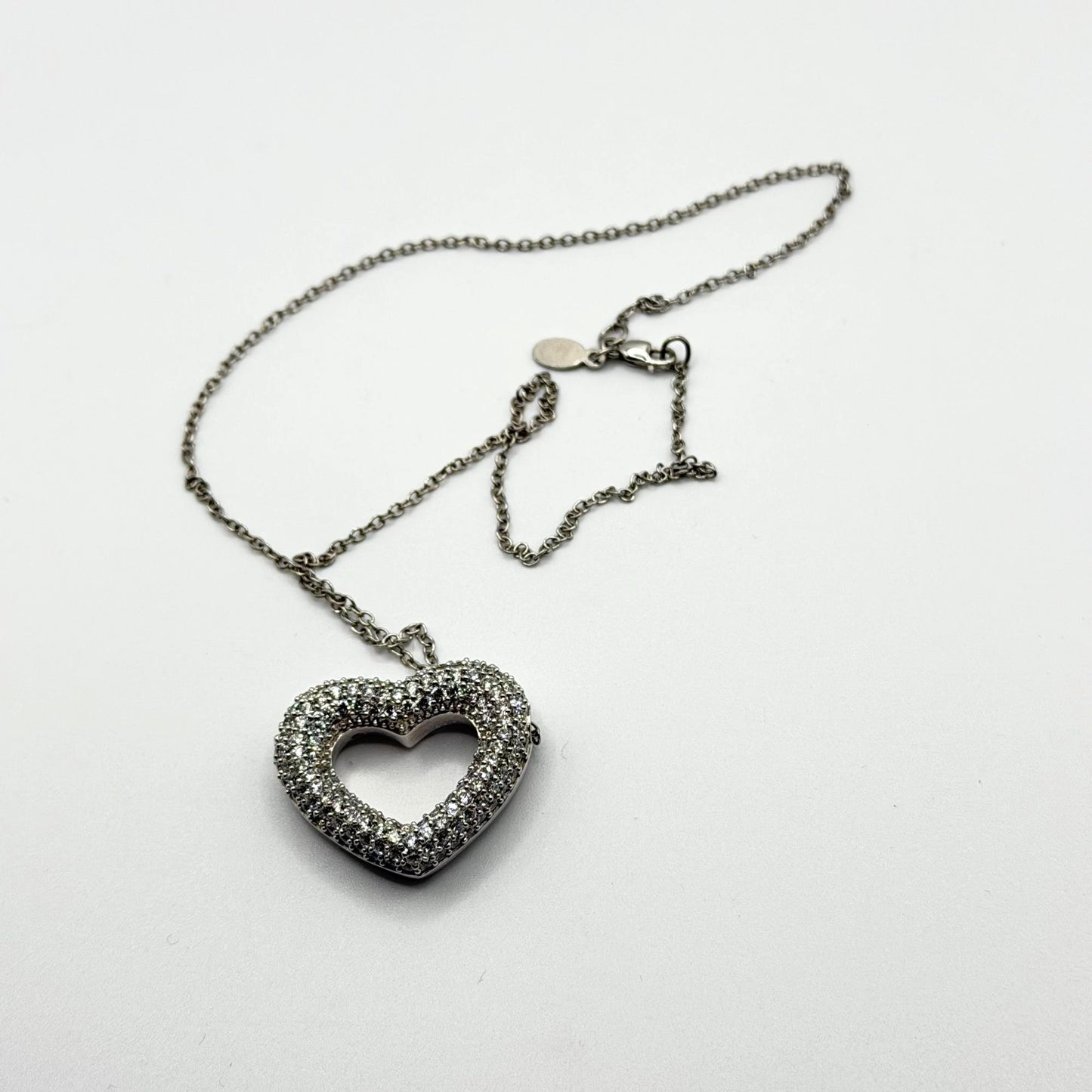 Sterling Silver 925 Heart Pendant Necklace With Cubic Zirconia Stones