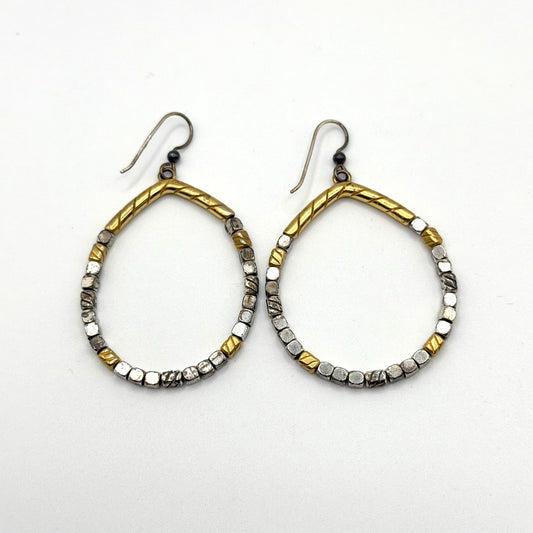 Brighton Gold & Silver-Tone Metal Beaded Teardrop Hoop Earrings