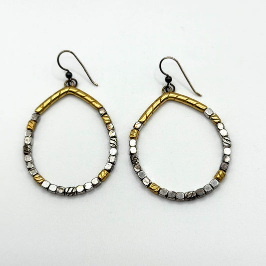 Brighton Gold & Silver-Tone Metal Beaded Teardrop Hoop Earrings