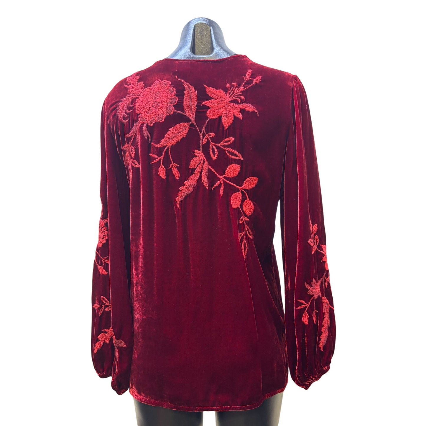 Johnny Was Red Velvet Embroidered Blouse Size S