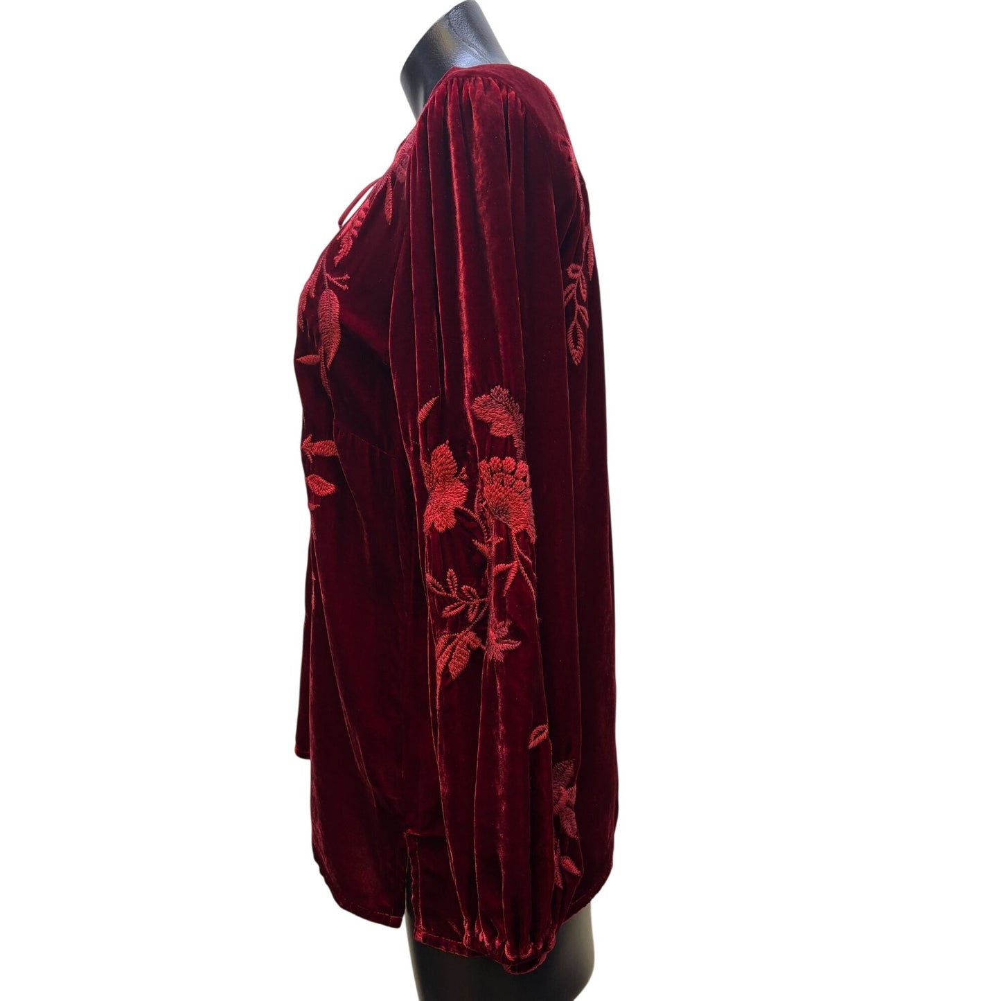 Johnny Was Red Velvet Embroidered Blouse Size S
