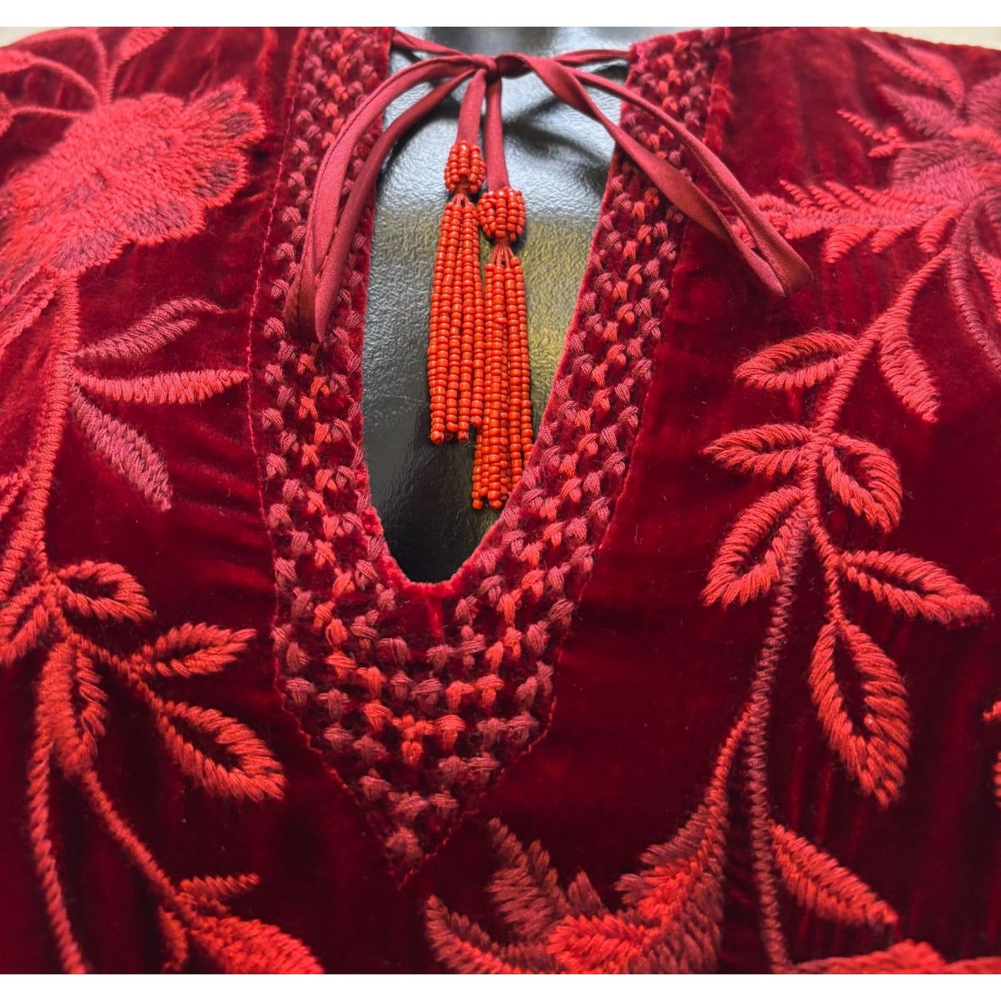 Johnny Was Red Velvet Embroidered Blouse Size S