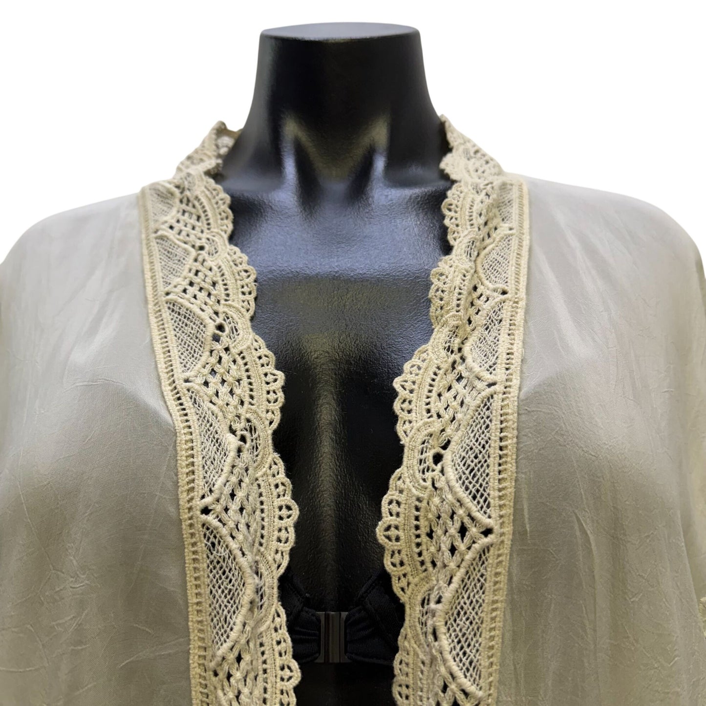 Johnny Was Silk Cardigan Ivory Lace Trim Open Front S
