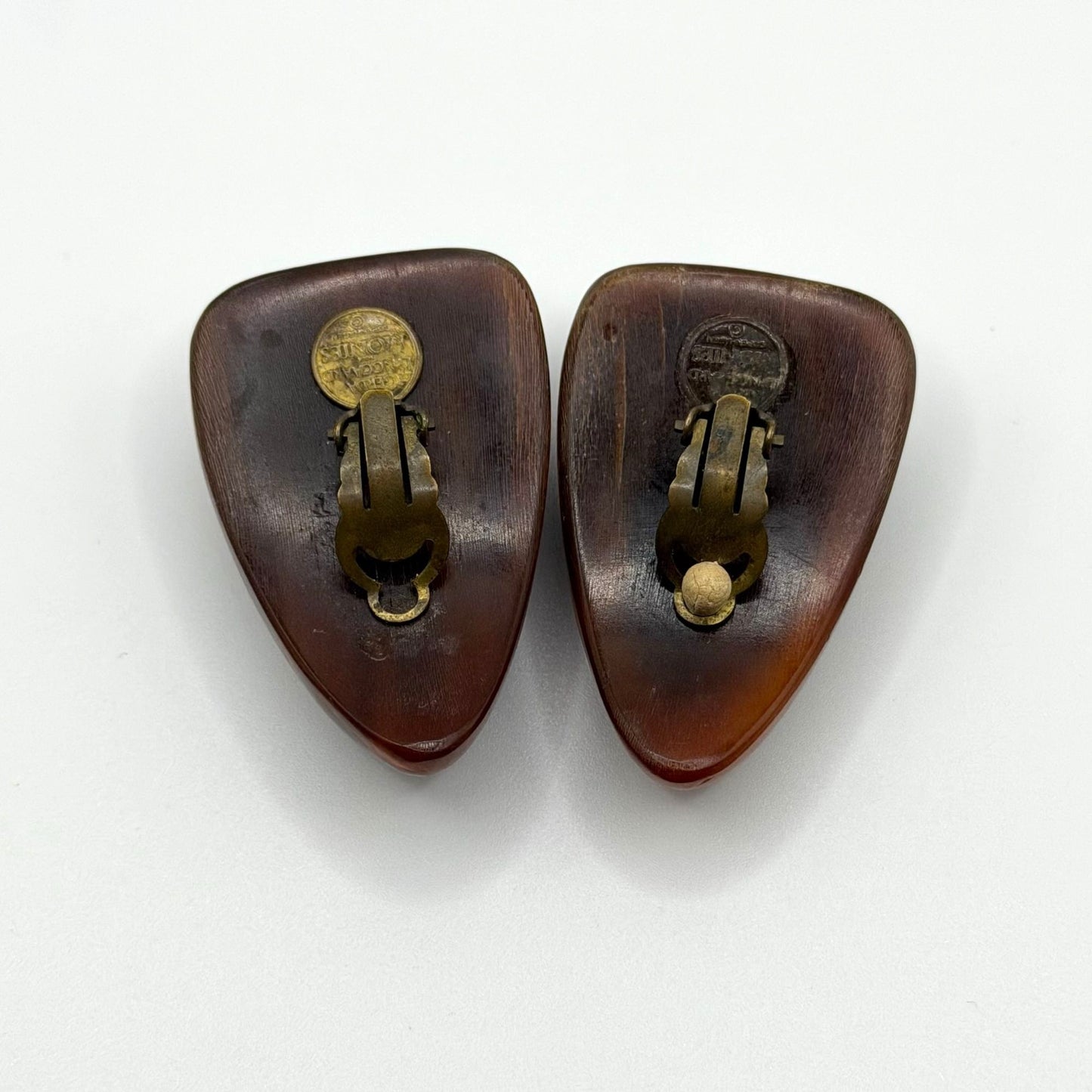 Gerda Lynggaard Monies Clip-On Brown Horn Earrings Vintage