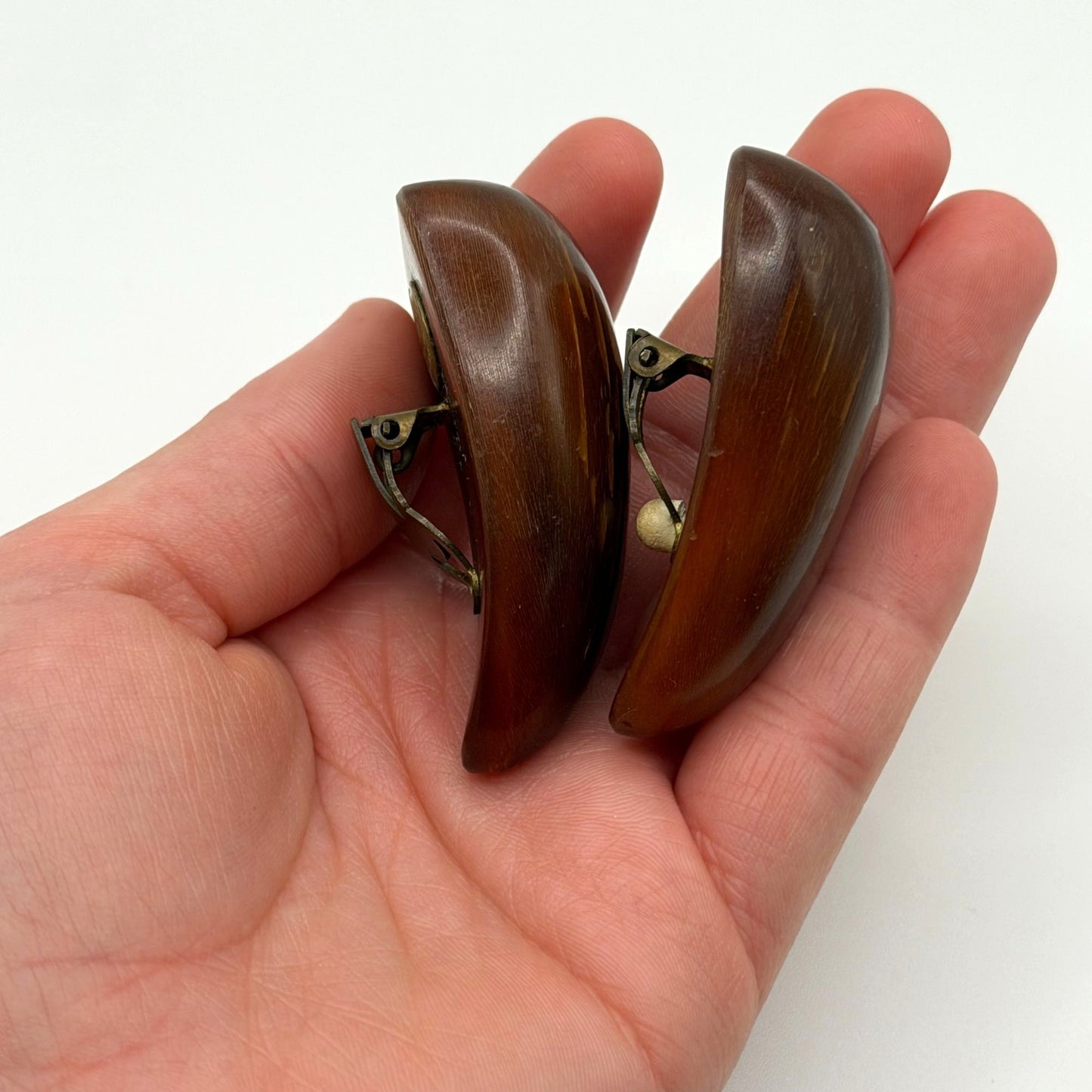 Gerda Lynggaard Monies Clip-On Brown Horn Earrings Vintage