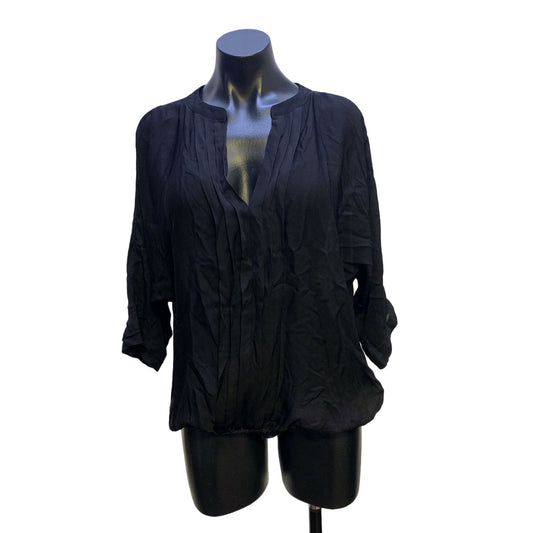 NWT Joie Black Elasticized Hem Shortsleeve Silk Tunic Blouse Size Large