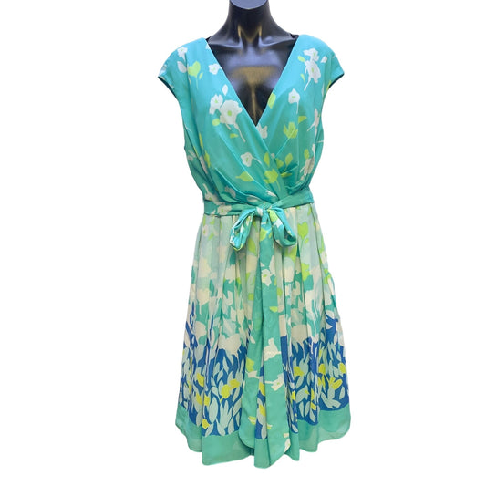 Adrianna Papell NWT Aqua & White Floral Dress w/ Self Belt Size 6