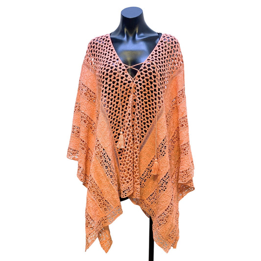 NWT XCVI Coral Crochet Poncho Topper M-L 100% Cotton