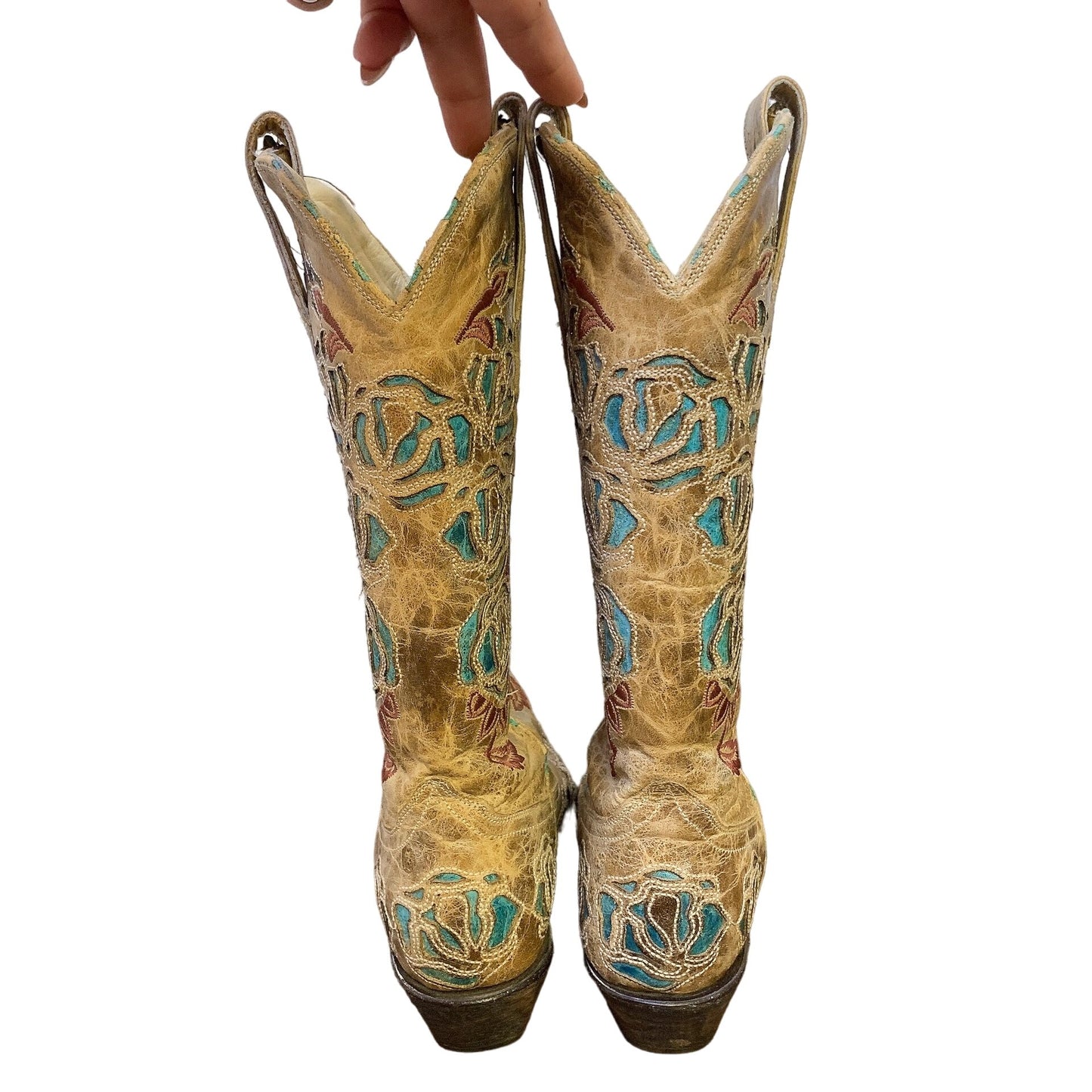 Corral Floral Embroidered Western Cowboy Boots Brown Leather Size 6