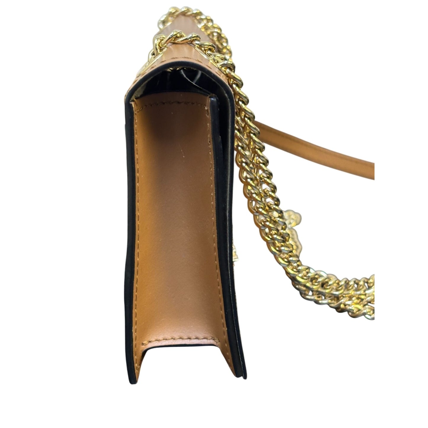 Zac Posen Brown Leather Crossbody Bag With Gold Chain Strap & Lock Closure