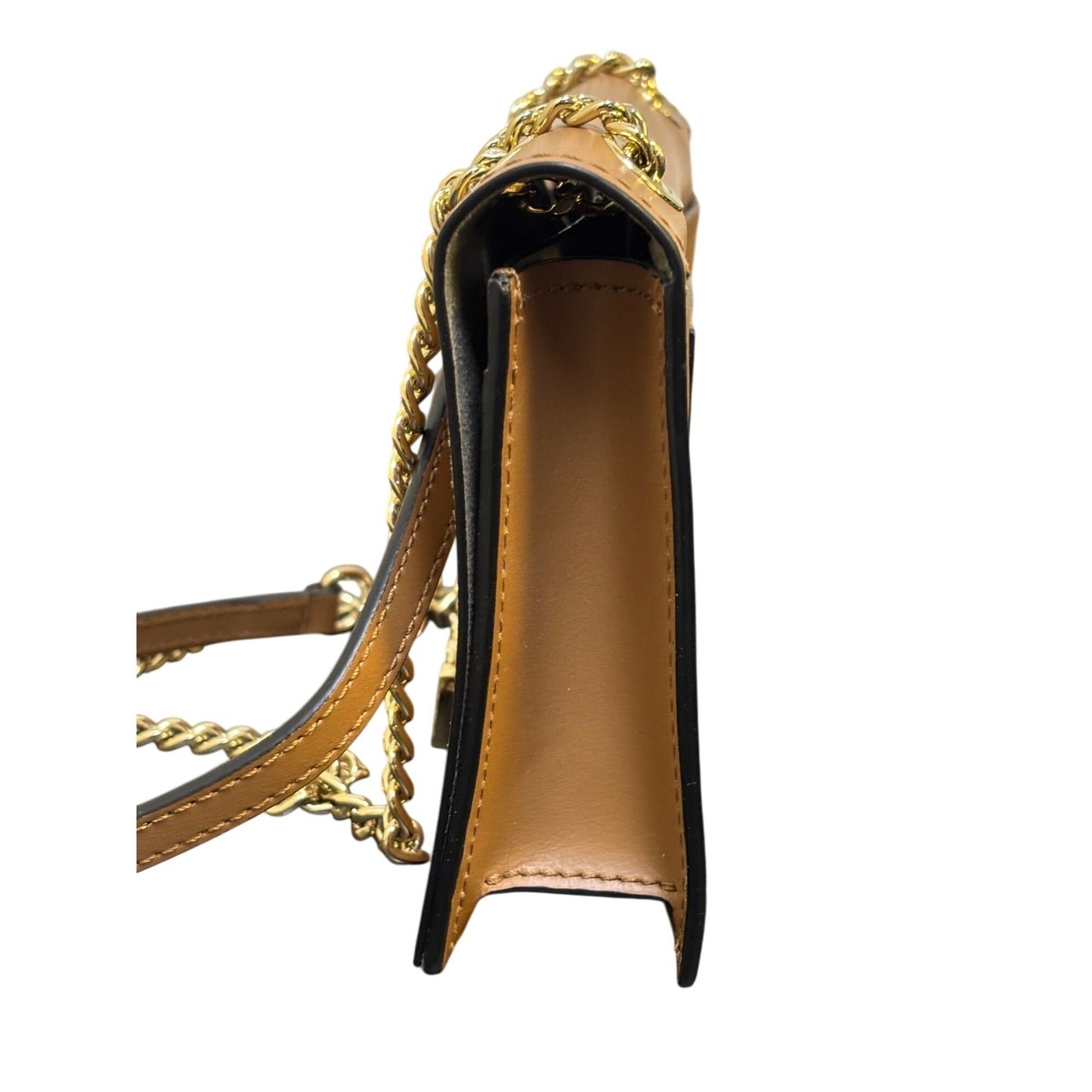 Zac Posen Brown Leather Crossbody Bag With Gold Chain Strap & Lock Closure