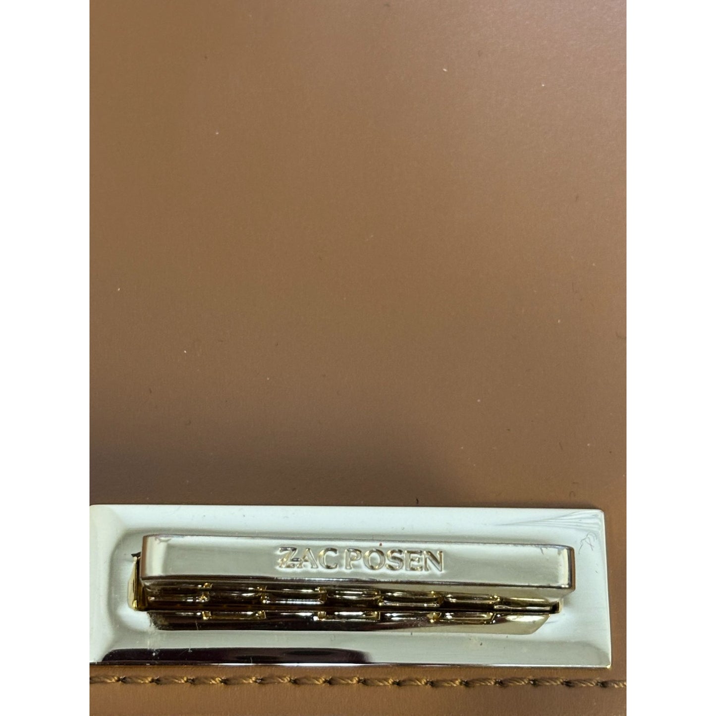 Zac Posen Brown Leather Crossbody Bag With Gold Chain Strap & Lock Closure