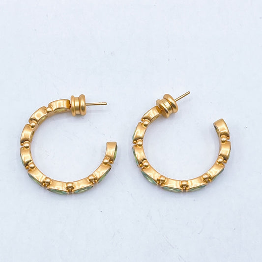 Julie Vos Mykonos Gold Colored Hoop Earrings Green Accents Lightweight Design