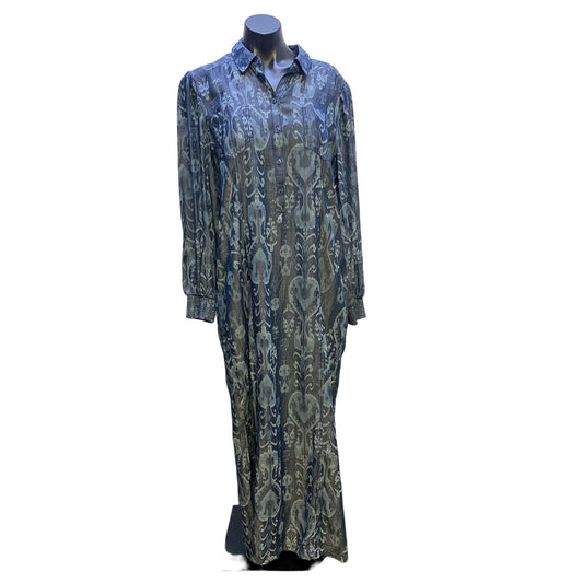 Chico's NWT Blue Print Chambray Maxi Dress Large (Chico's Size 2)