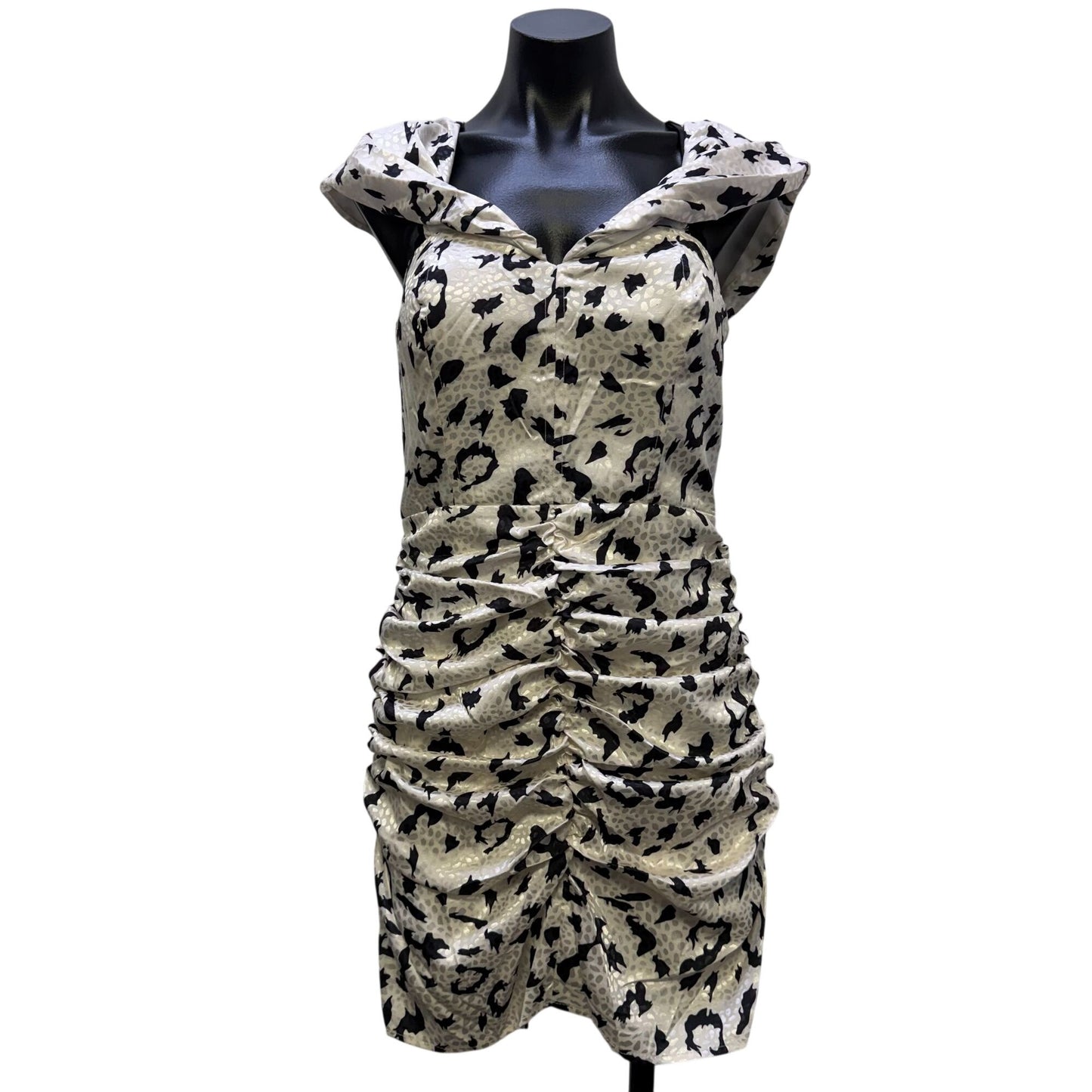 Lulus White & Black Ruched Sleeveless Mini Dress With Cowl Neck M