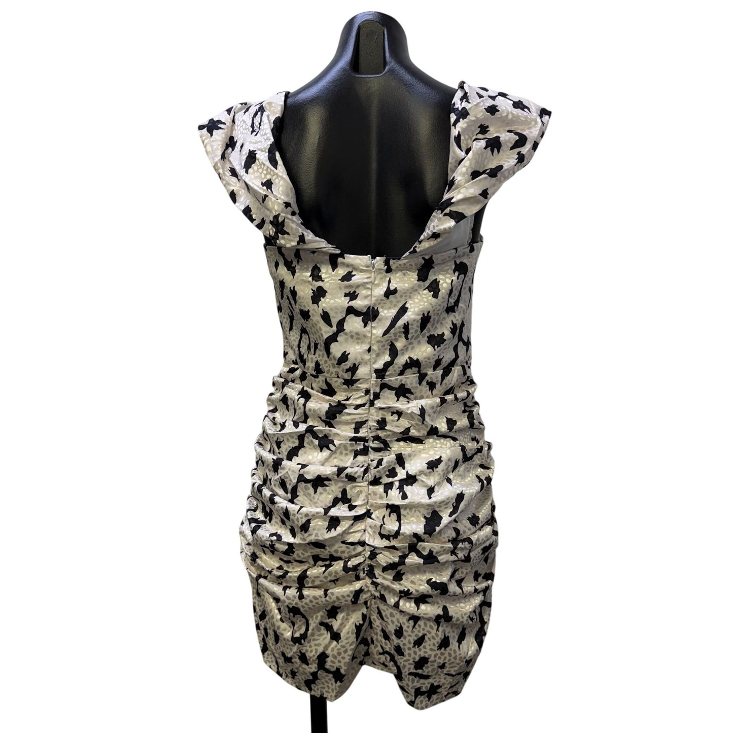 Lulus White & Black Ruched Sleeveless Mini Dress With Cowl Neck M