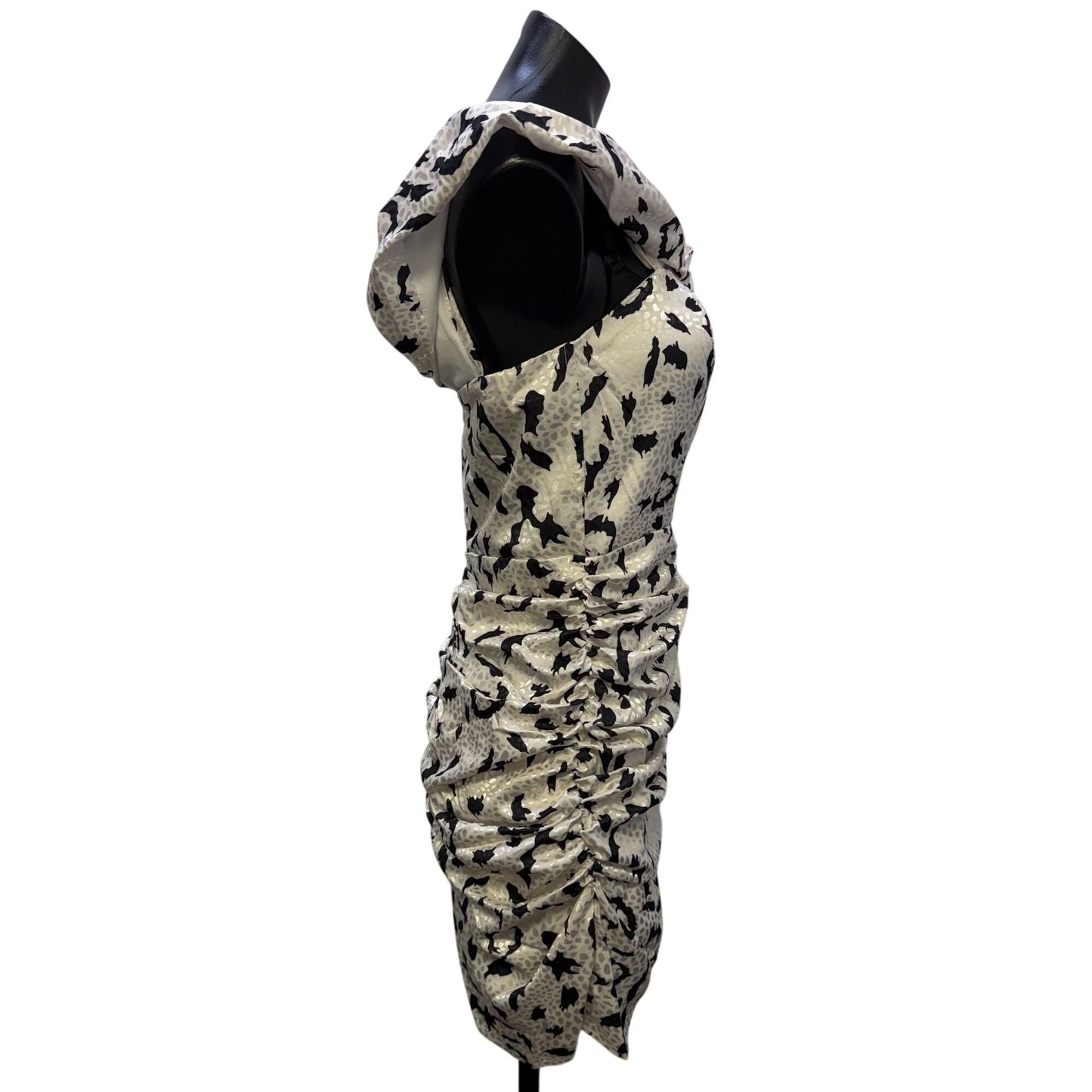 Lulus White & Black Ruched Sleeveless Mini Dress With Cowl Neck M