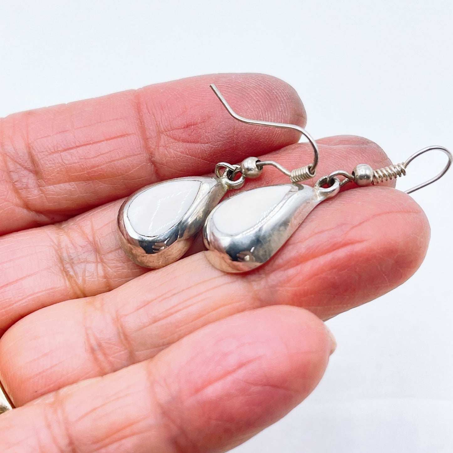 Sterling Silver & White Howlite Stone Teardrop Dangle Earrings