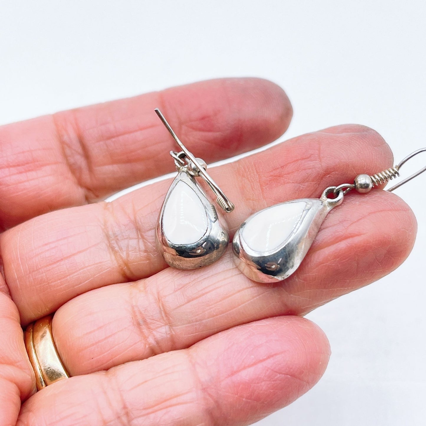 Sterling Silver & White Howlite Stone Teardrop Dangle Earrings