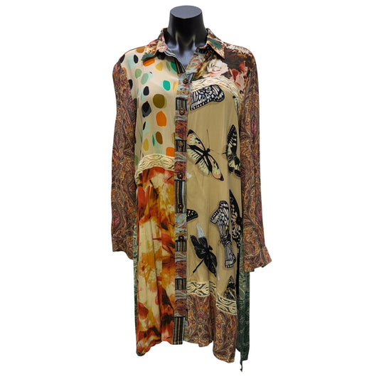 John Mark Multicolor Butterfly & Floral Print Blouse Dress M