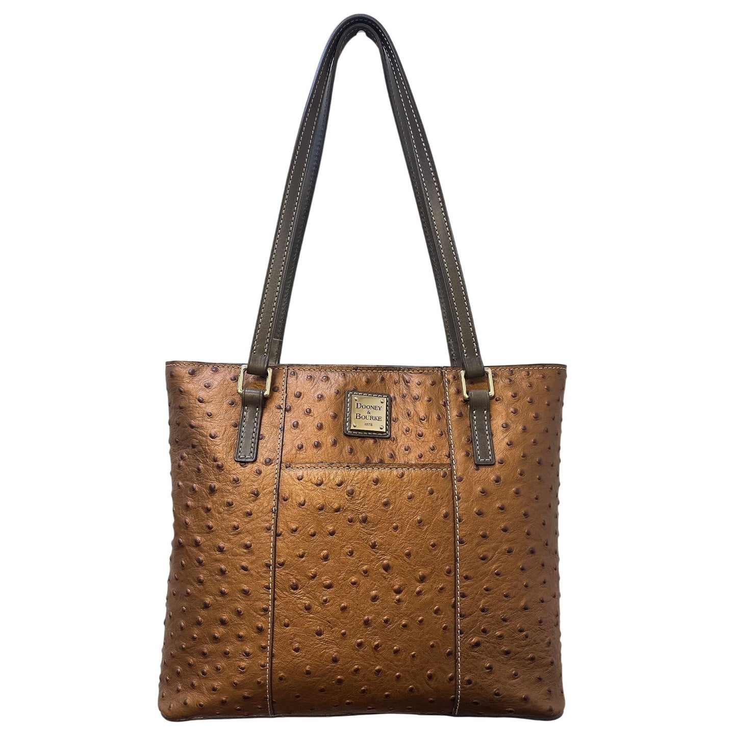 Dooney & Bourke Brown Ostrich Embossed Leather Tote w/ Double Handles