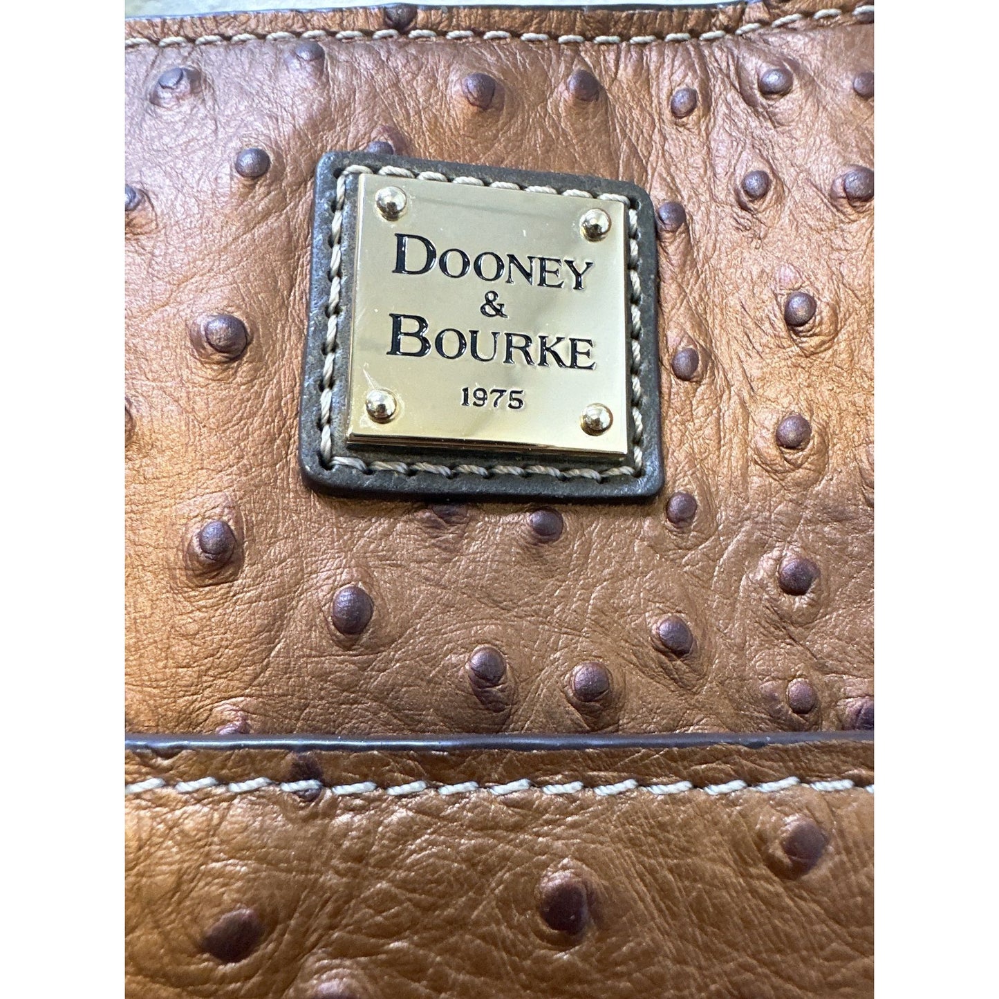 Dooney & Bourke Brown Ostrich Embossed Leather Tote w/ Double Handles