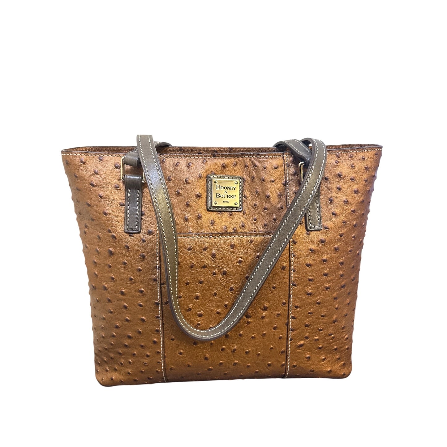 Dooney & Bourke Brown Ostrich Embossed Leather Tote w/ Double Handles