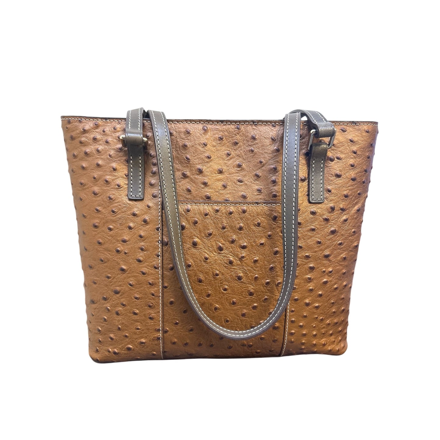 Dooney & Bourke Brown Ostrich Embossed Leather Tote w/ Double Handles