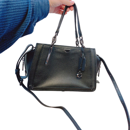 Coach Black Leather Handbag With Dual Handles & Crossbody Strap