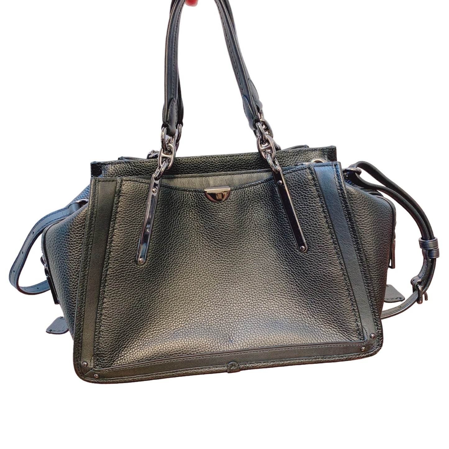 Coach Black Leather Handbag With Dual Handles & Crossbody Strap