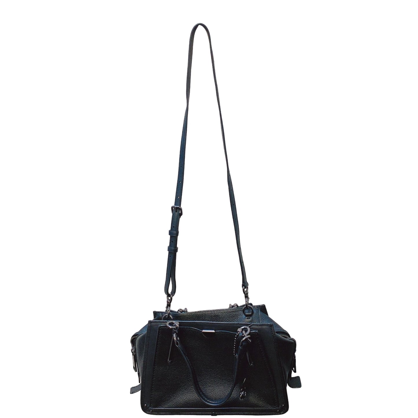 Coach Black Leather Handbag With Dual Handles & Crossbody Strap