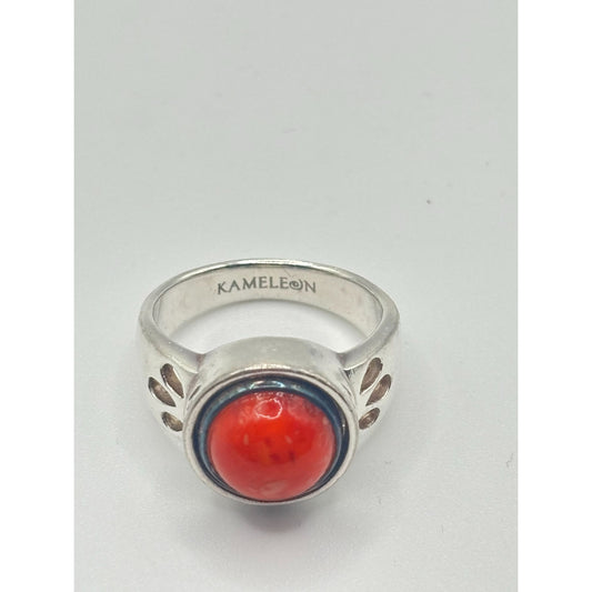 Kameleon Sterling Silver Ring With Red Coral/Carnelian Stone Vintage Size 8 Designer Jewelry