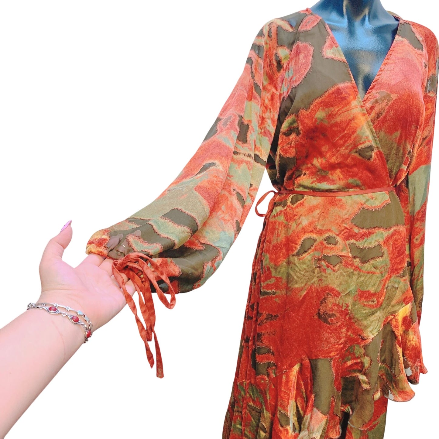 NWT ASOS Design Wrap Dress Ruffle Hem Tie Sleeve Detail Long Sleeve Floral Print 12