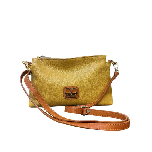 Valentina Yellow Pebbled Leather Crossbody Bag w/ Adjustable Brown Strap