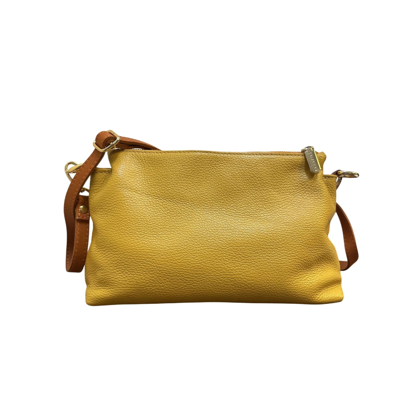 Valentina Yellow Pebbled Leather Crossbody Bag w/ Adjustable Brown Strap