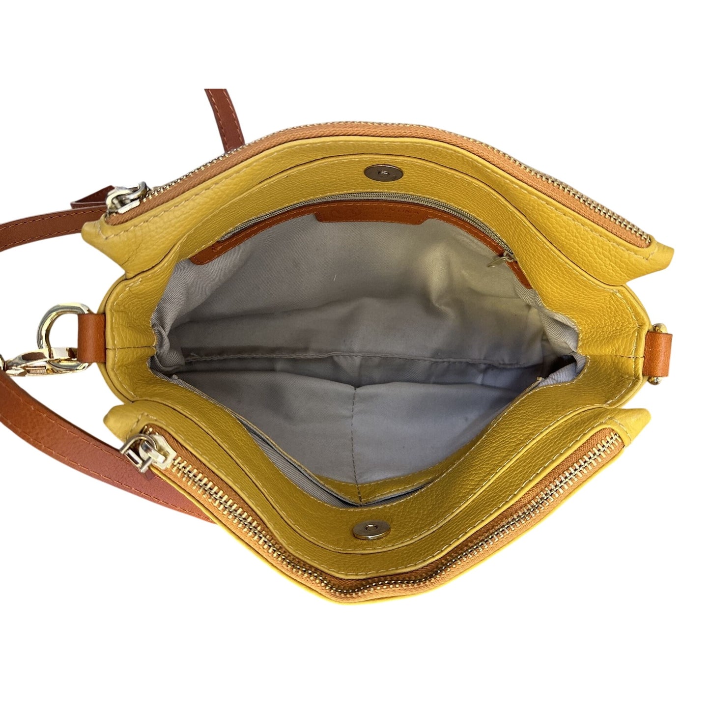 Valentina Yellow Pebbled Leather Crossbody Bag w/ Adjustable Brown Strap