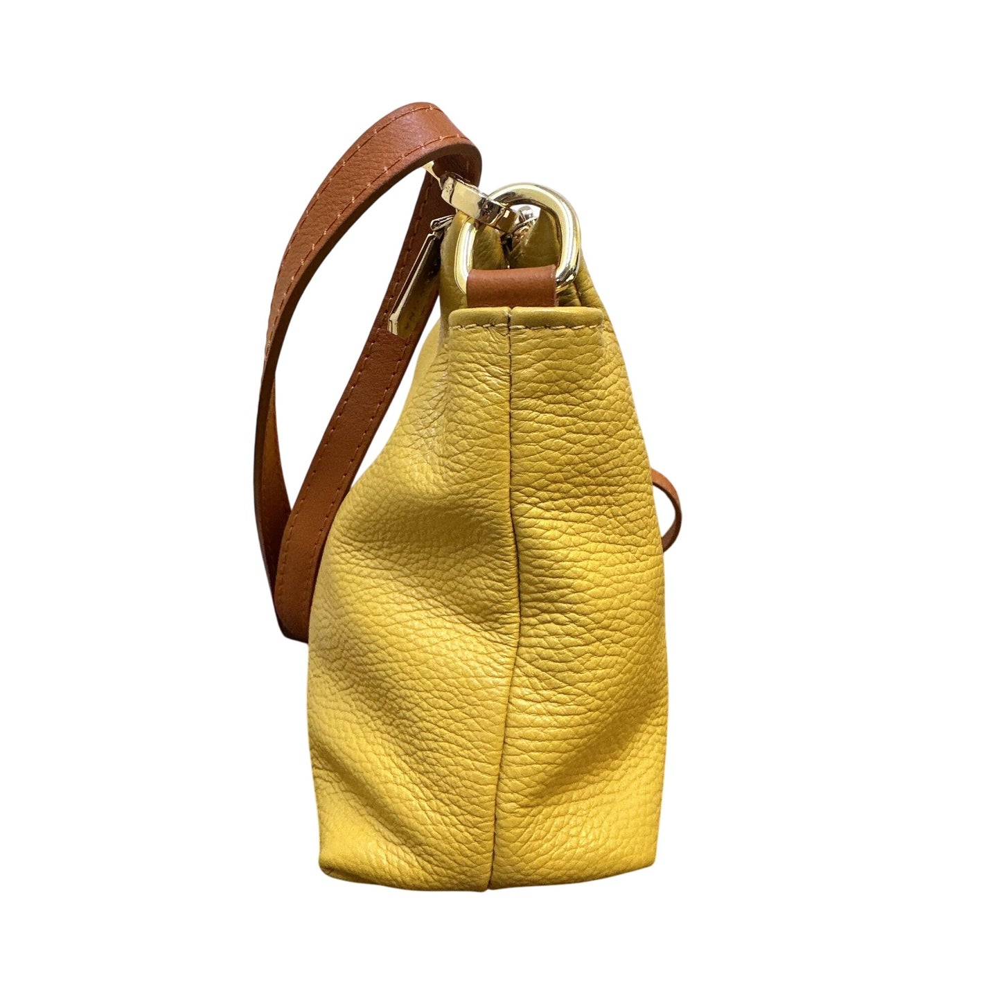 Valentina Yellow Pebbled Leather Crossbody Bag w/ Adjustable Brown Strap