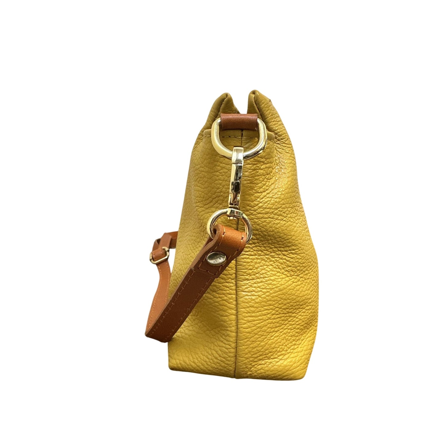 Valentina Yellow Pebbled Leather Crossbody Bag w/ Adjustable Brown Strap