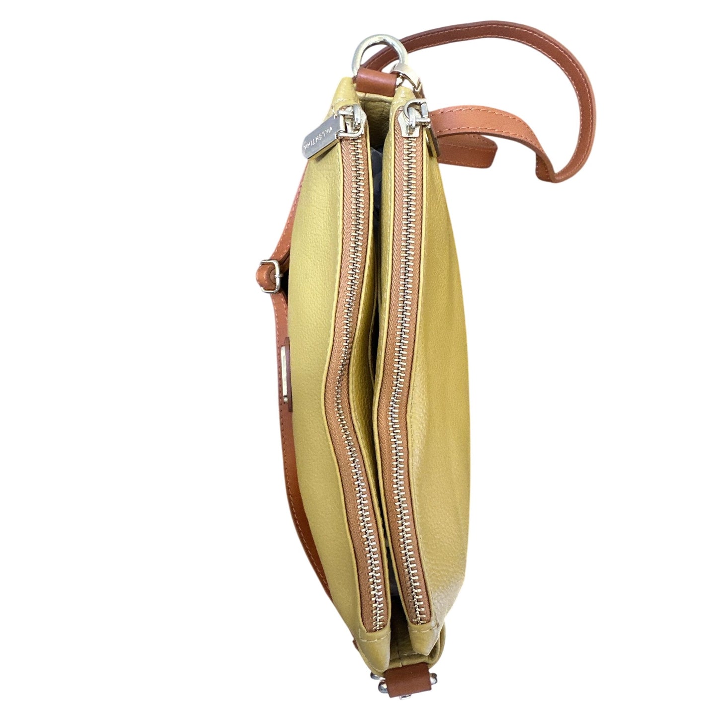 Valentina Yellow Pebbled Leather Crossbody Bag w/ Adjustable Brown Strap