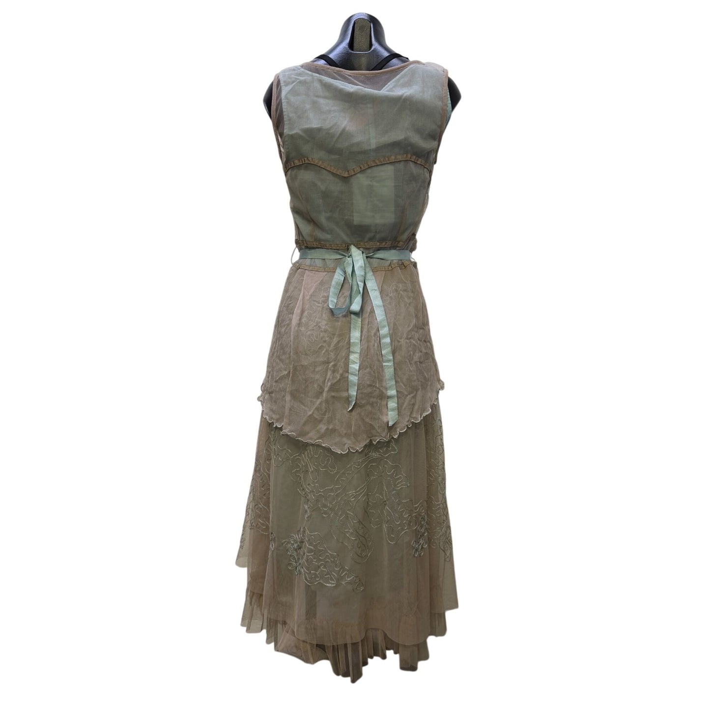 Nataya Beige & Blue 2-Piece Dress Embroidered Overlay Size S