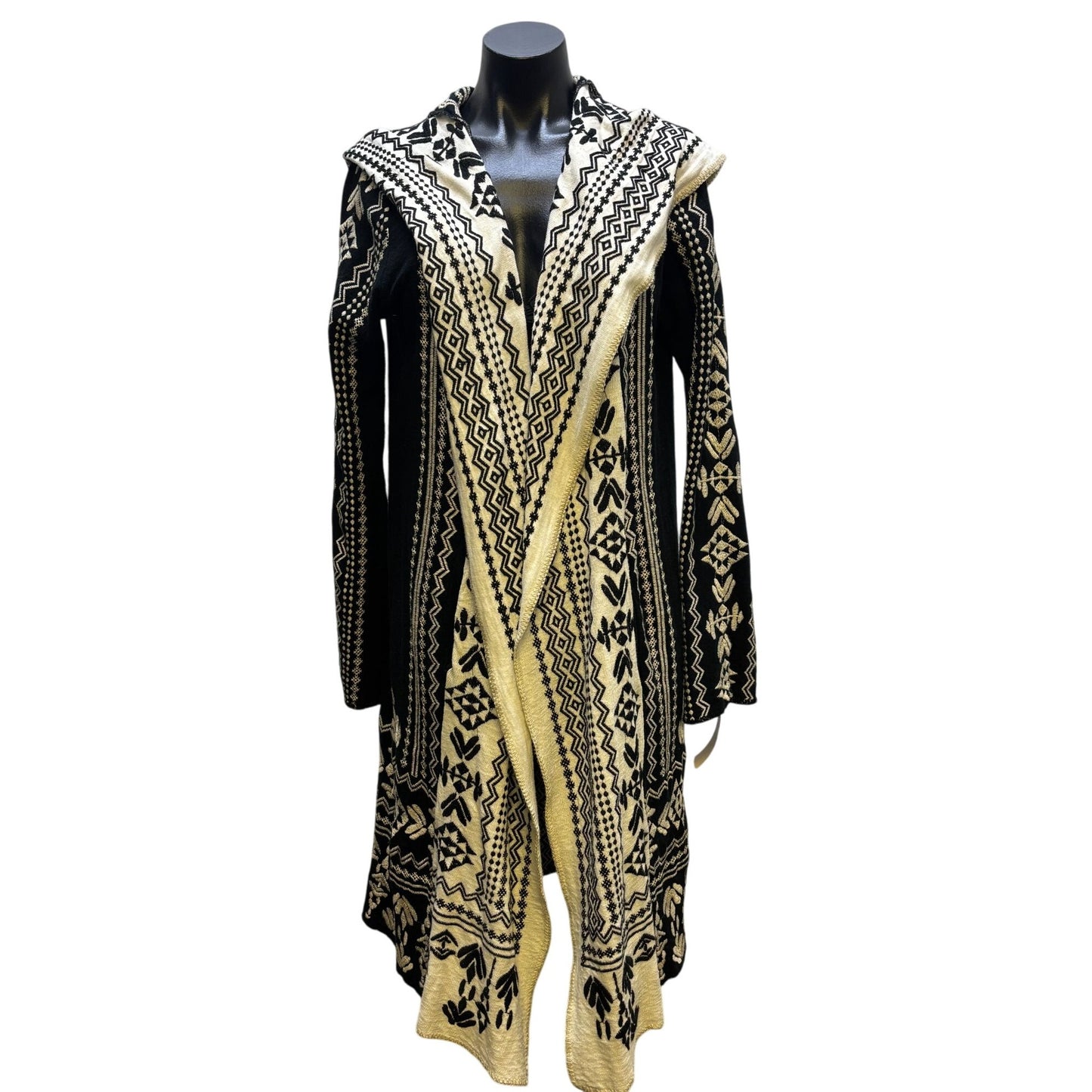 Biya Johnny Was Embroidered Hooded Cardigan Black & White Open Front S