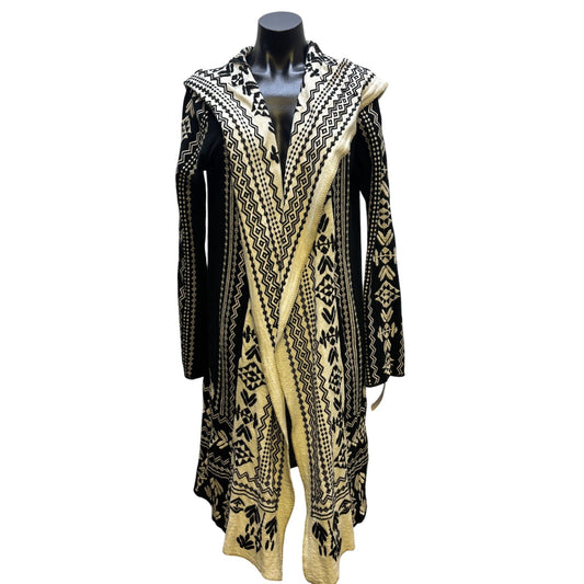 Biya Johnny Was Embroidered Hooded Cardigan Black & White Open Front S
