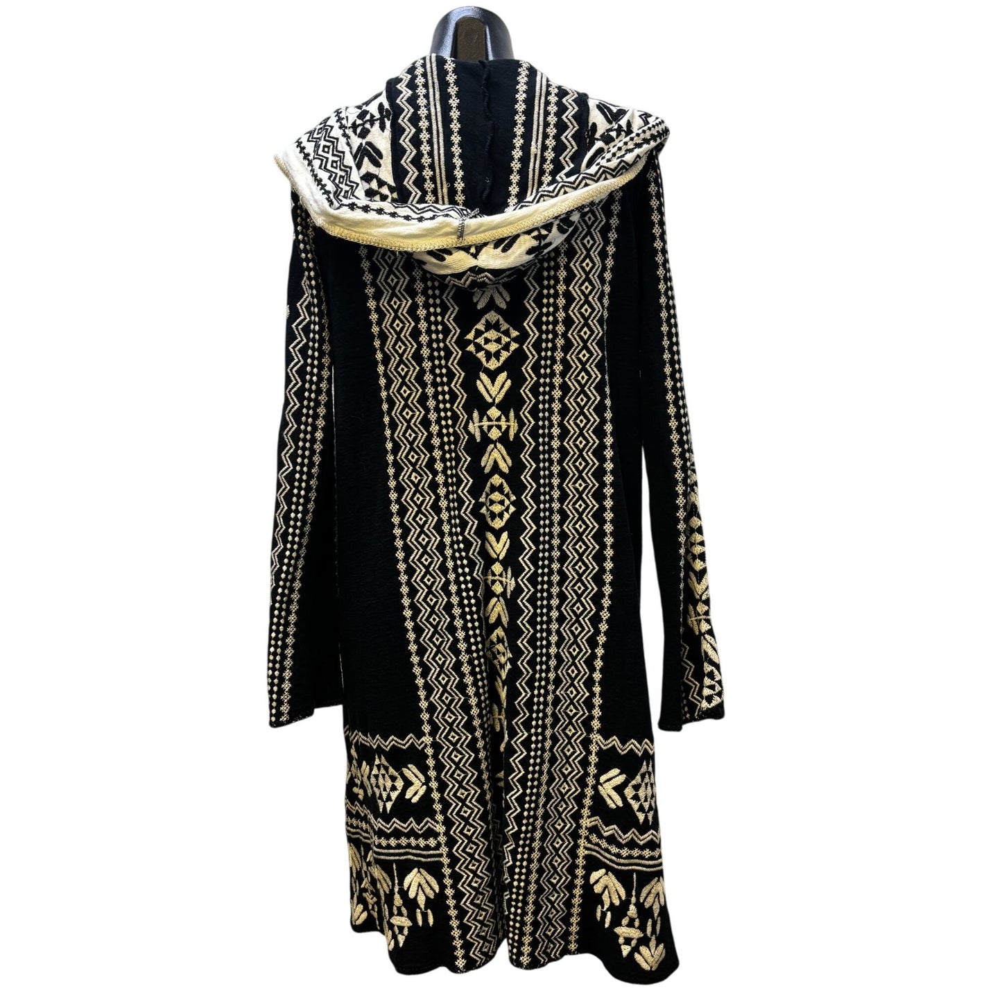 Biya Johnny Was Embroidered Hooded Cardigan Black & White Open Front S