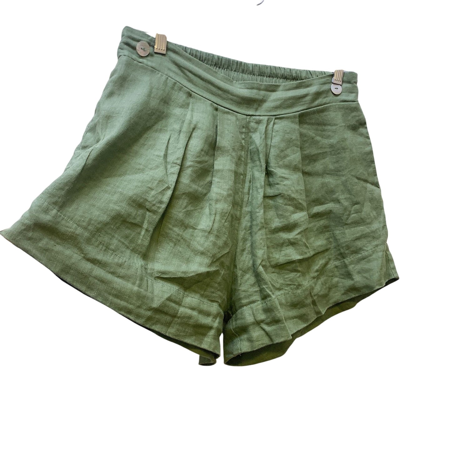 Free The Label Green Linen High-Waisted Shorts, Size Large