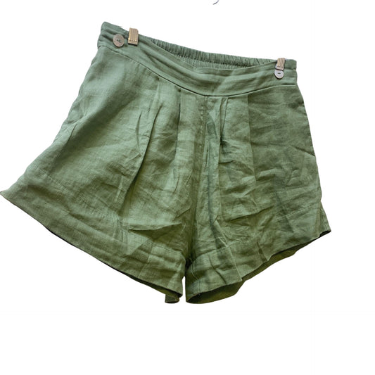 Free The Label Green Linen High-Waisted Shorts, Size Large
