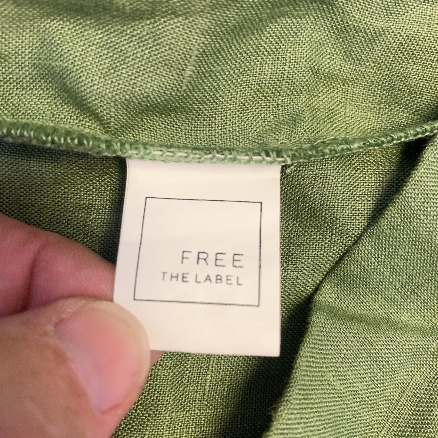 Free The Label Green Linen High-Waisted Shorts, Size Large