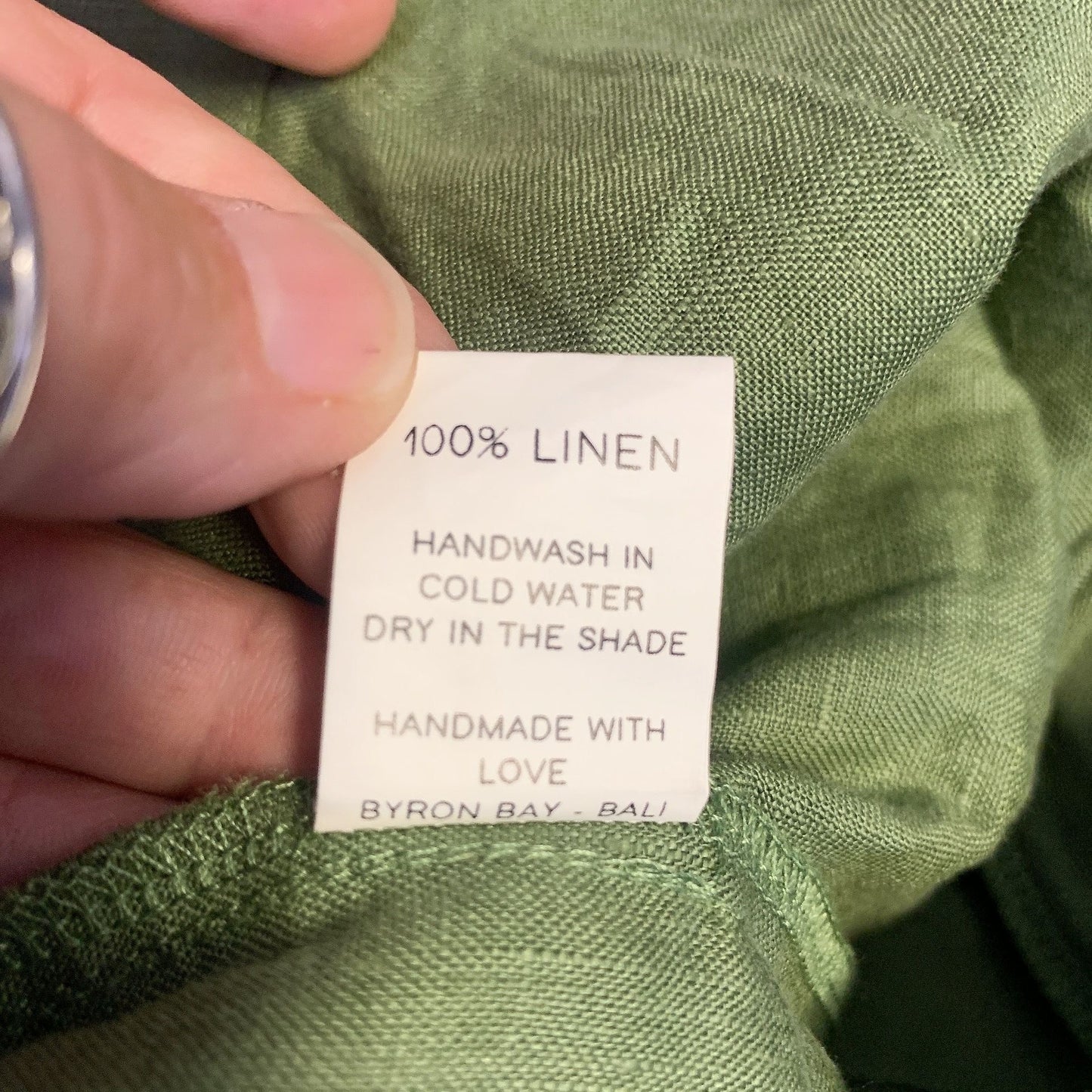 Free The Label Green Linen High-Waisted Shorts, Size Large