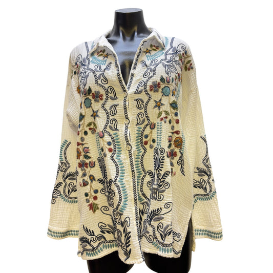 Biya Johnny Was Cotton Embroidered Blouse White M